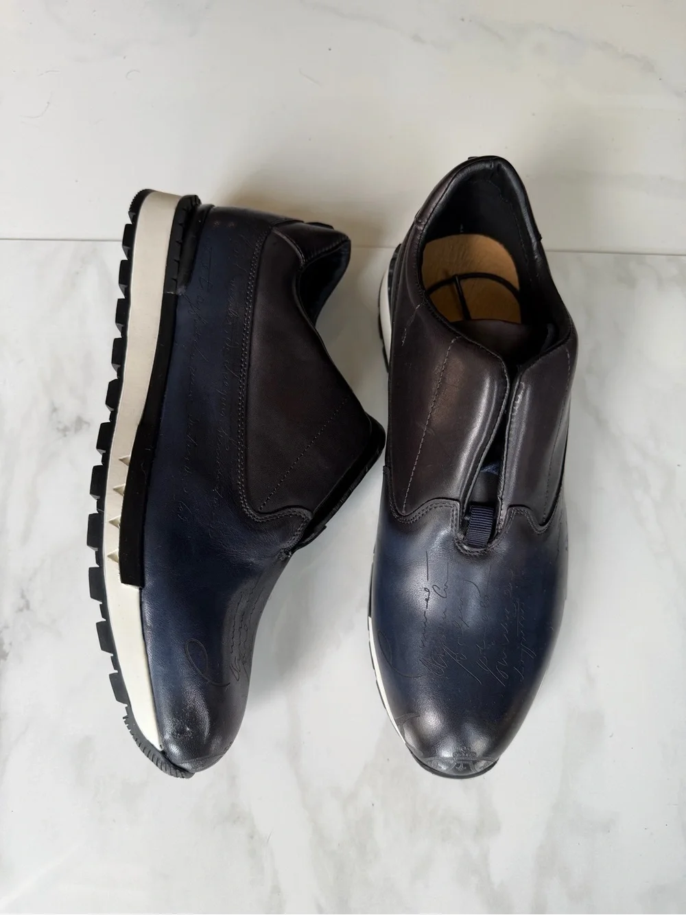 Men's Slip-On Leather Sneakers in Black and Navy